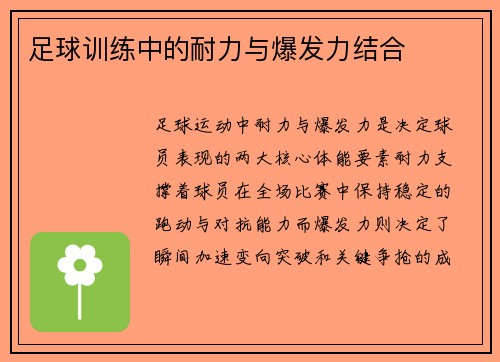 足球训练中的耐力与爆发力结合