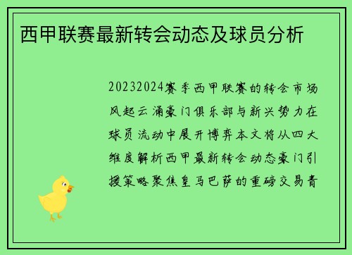 西甲联赛最新转会动态及球员分析